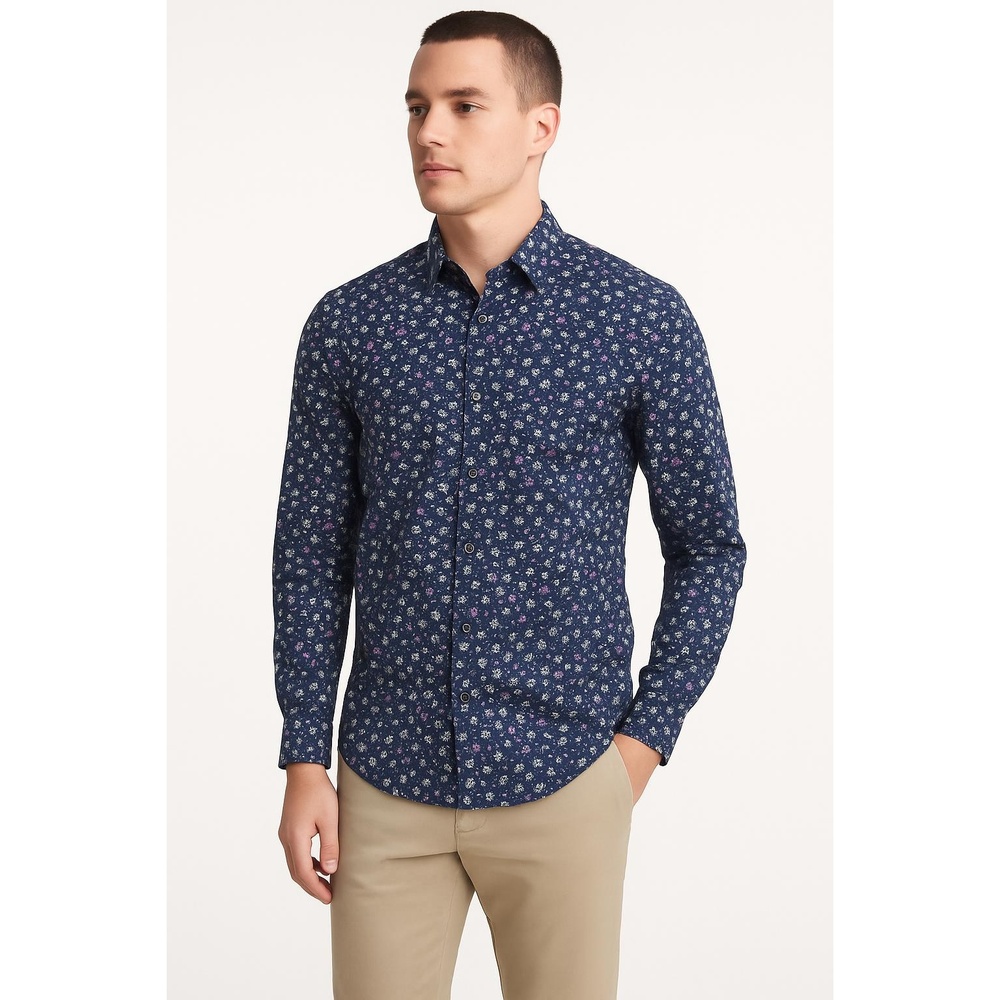 Express Mens Floral Pattern Slim Long Sleeves Button Down Collar Casual Shirt